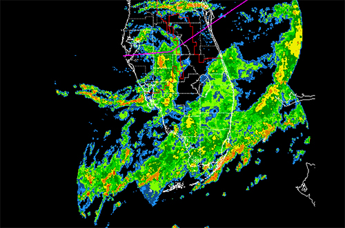radar image of Tropical Storm Emily over South Florida