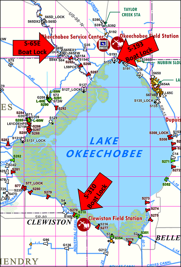 map of lake okeechobee locks