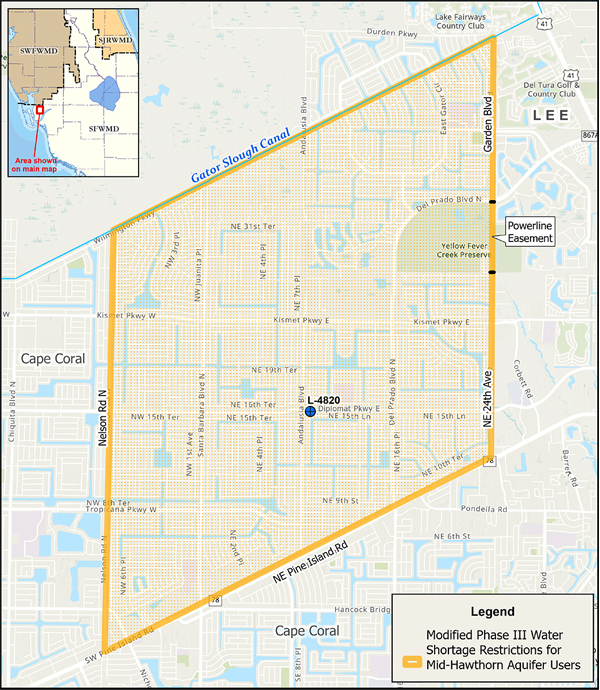 Cape Coral Water Shortage Area Map