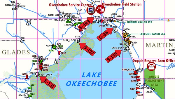 Map Showing Lock Locations on Lake Okeechobee