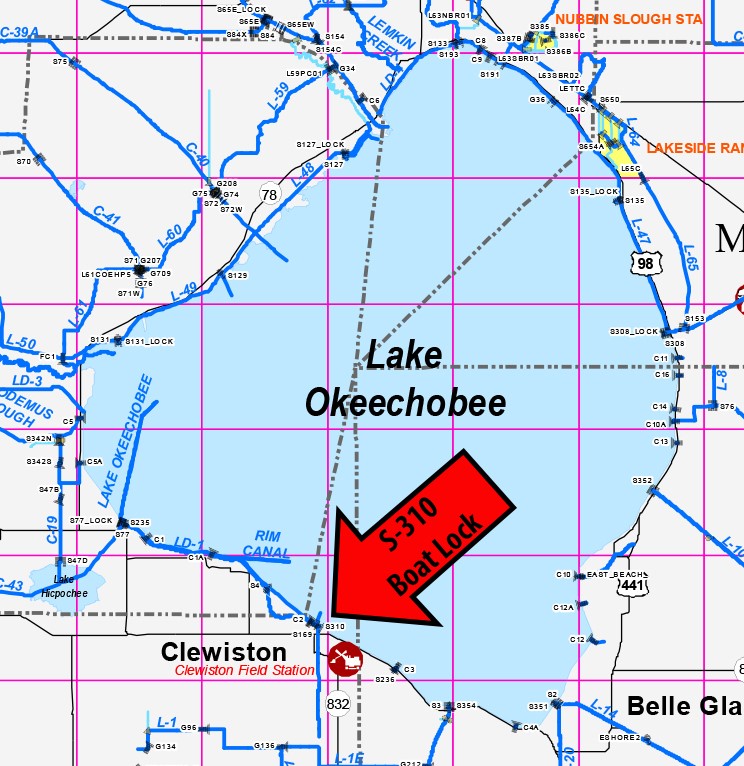 Map showing the S-310 Boat Lock in Clewiston 