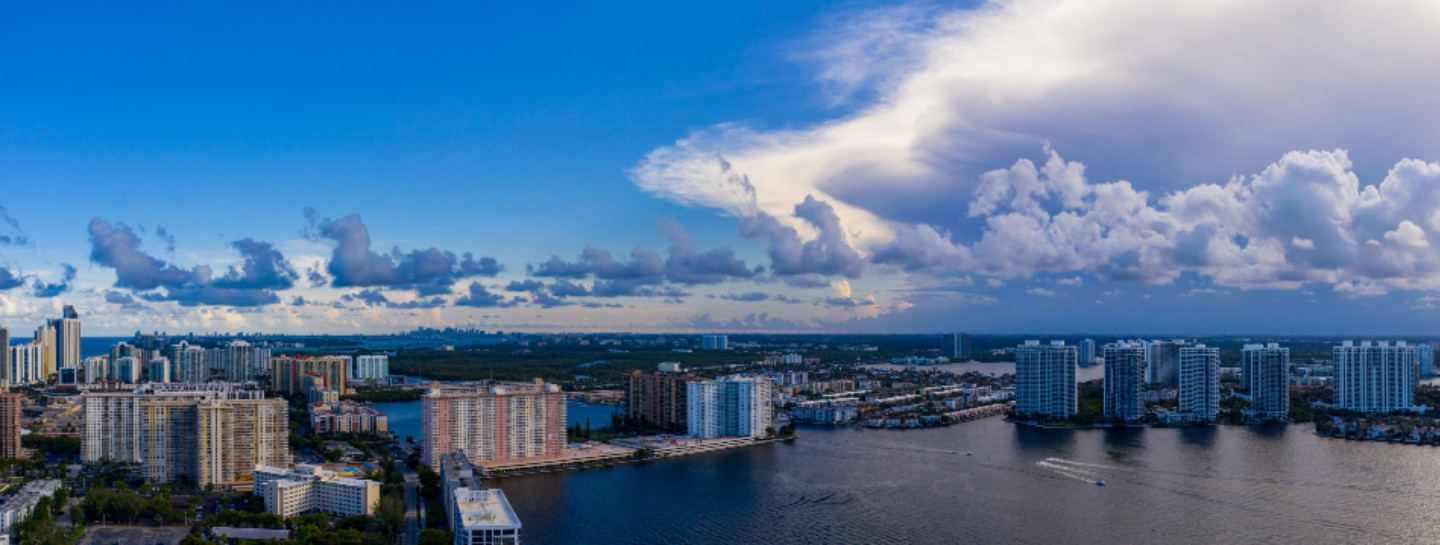 aerial view of coastal city