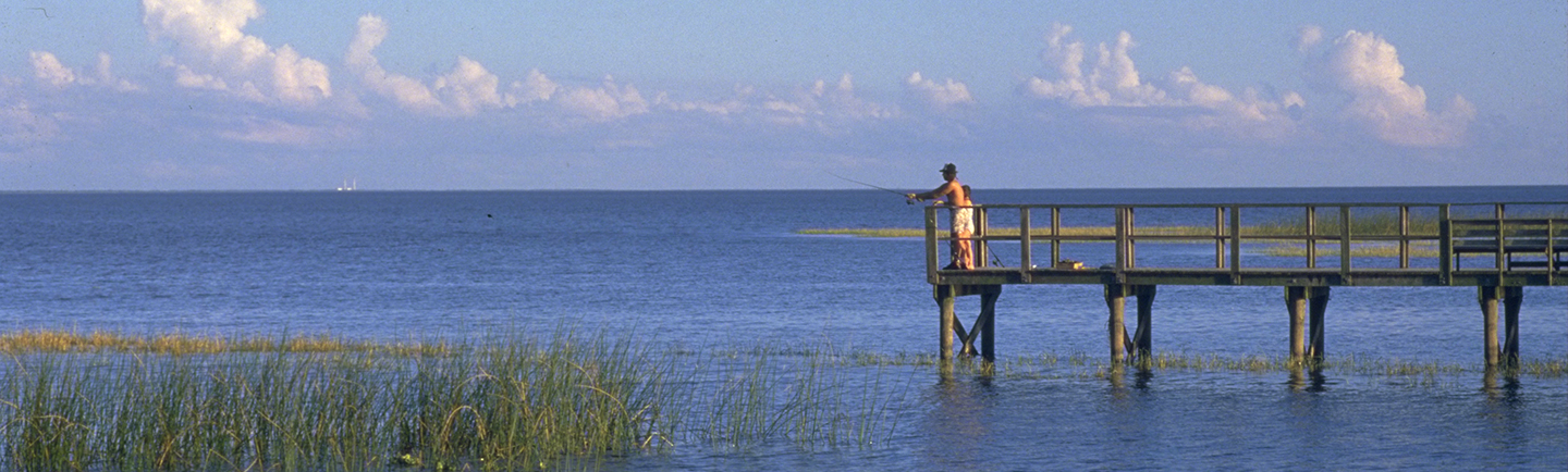 fishing on pier on Lake Okeechobee