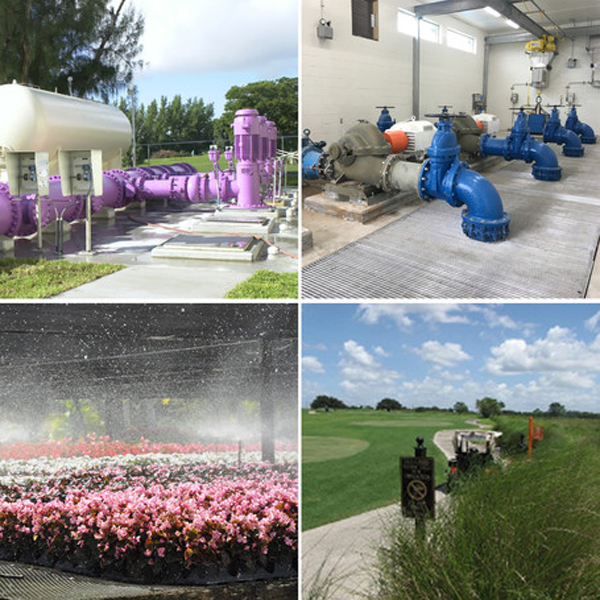 Collage of water infrastructure and irrigation scene