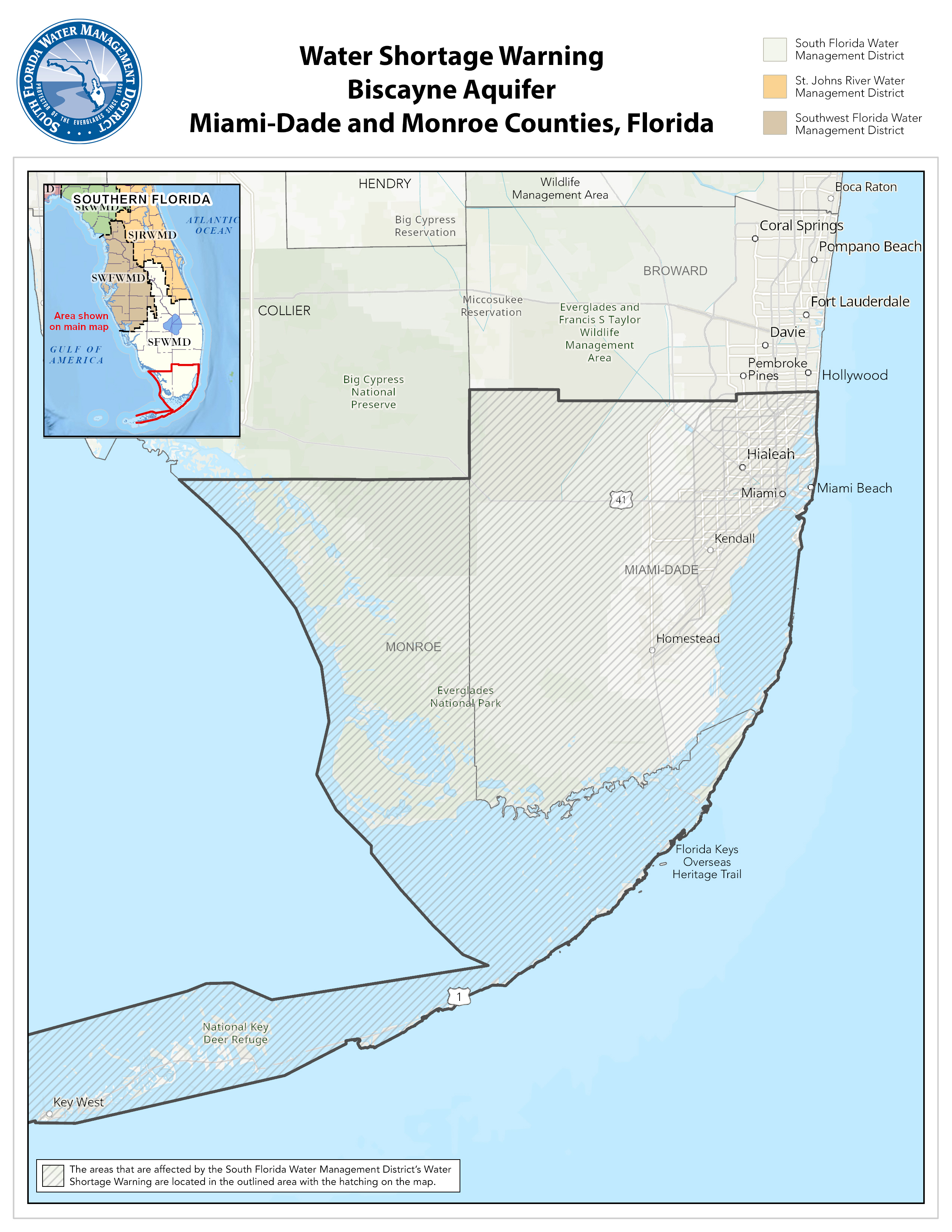 SFWMD Issues Water Shortage Warning For Multiple Counties In The Region Miami Dade Monroe Counties Final 
