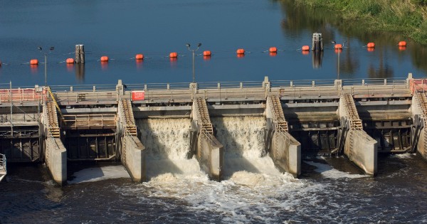 water running through flood gates