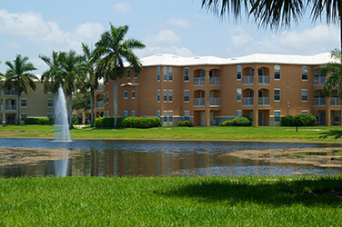 apartment complex with fountain