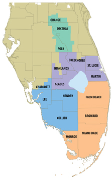 Map of counties in SFWMD