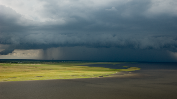 rain falling over Lake Okeechobee