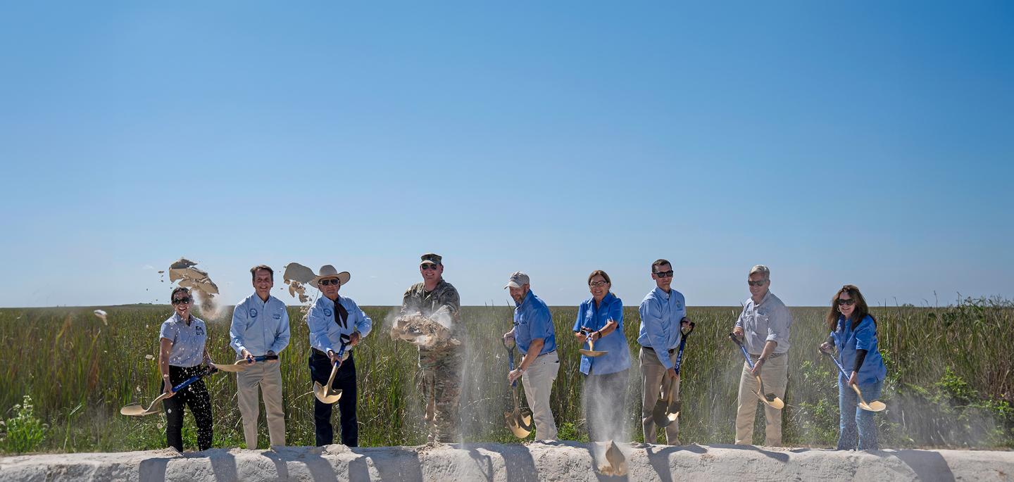 Federal, state, and local officials breaking ground on the Central Everglades Planning Project