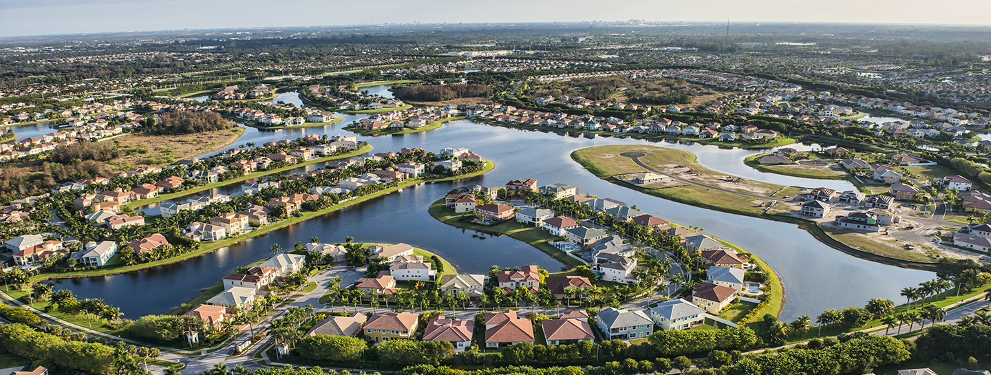 aerial view of suburban community